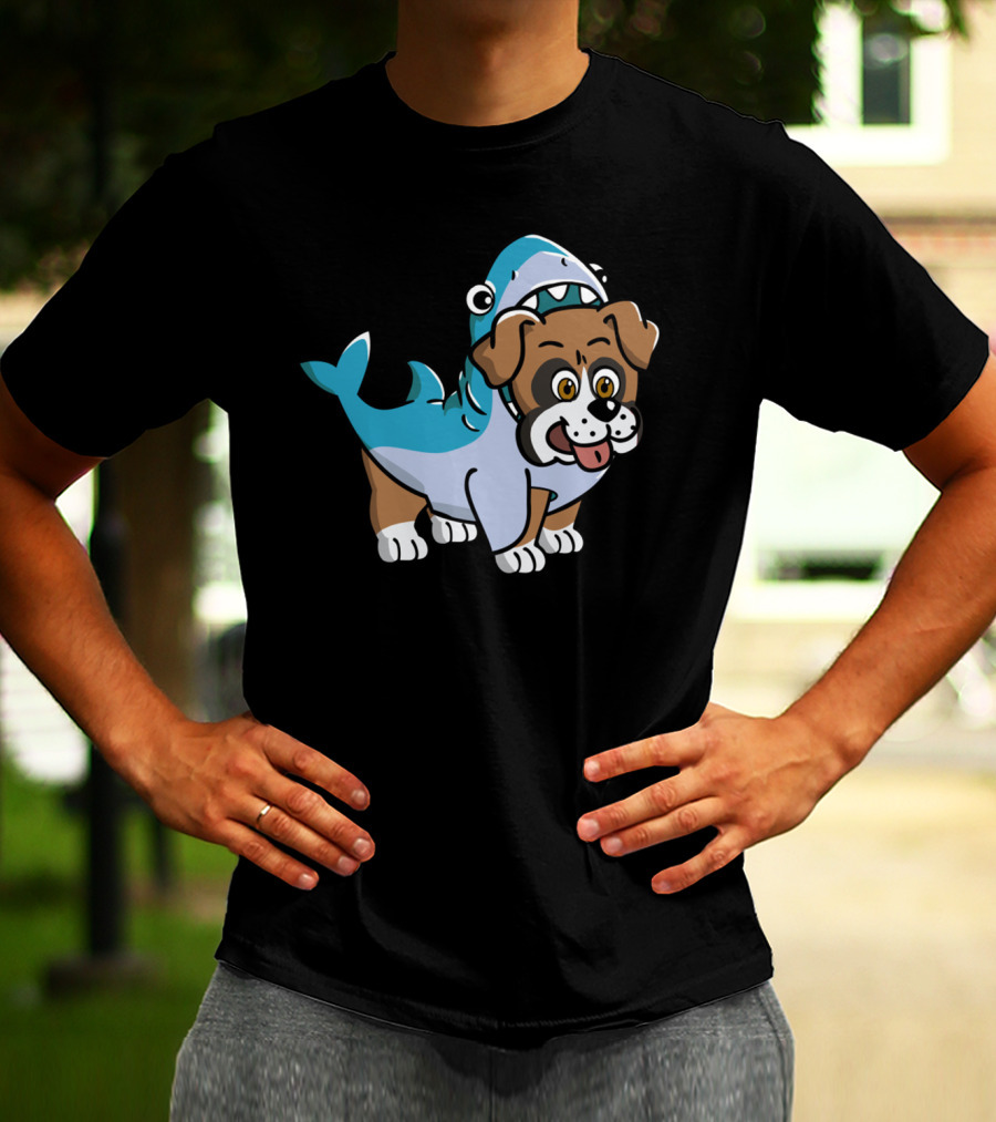 Friendly Boxer Dog In Shark Costume Playfully Walking T-Shirt