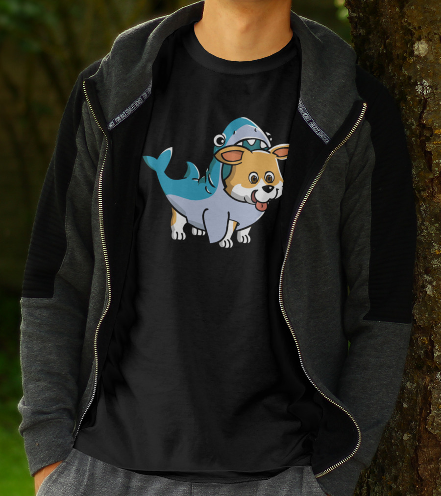 Corgi In Shark Costume Cute Hybrid T-Shirt
