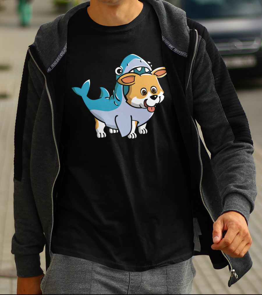 Corgi In Shark Costume Cute Hybrid T-Shirt