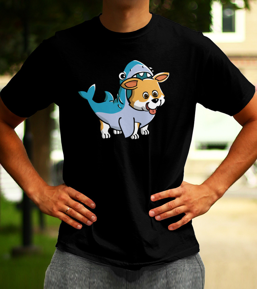 Corgi In Shark Costume Cute Hybrid T-Shirt