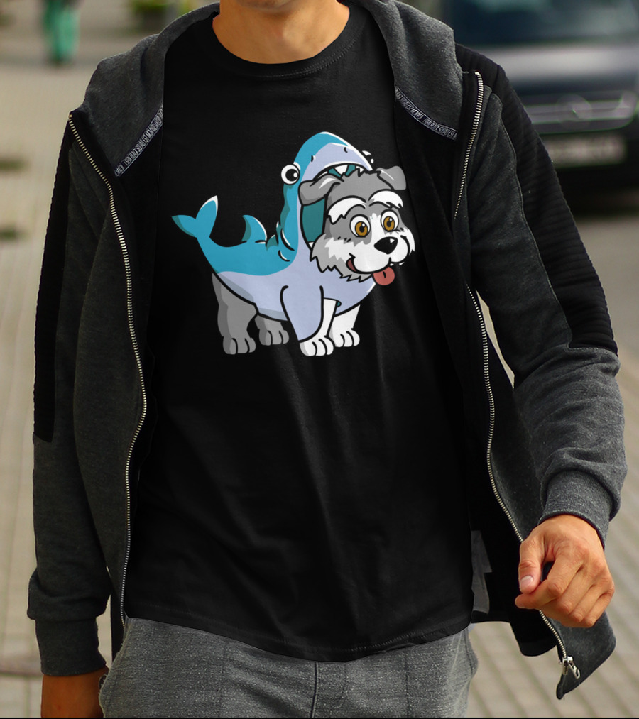 Schnauzer In Shark Costume Playful Cartoon Mashup T-Shirt