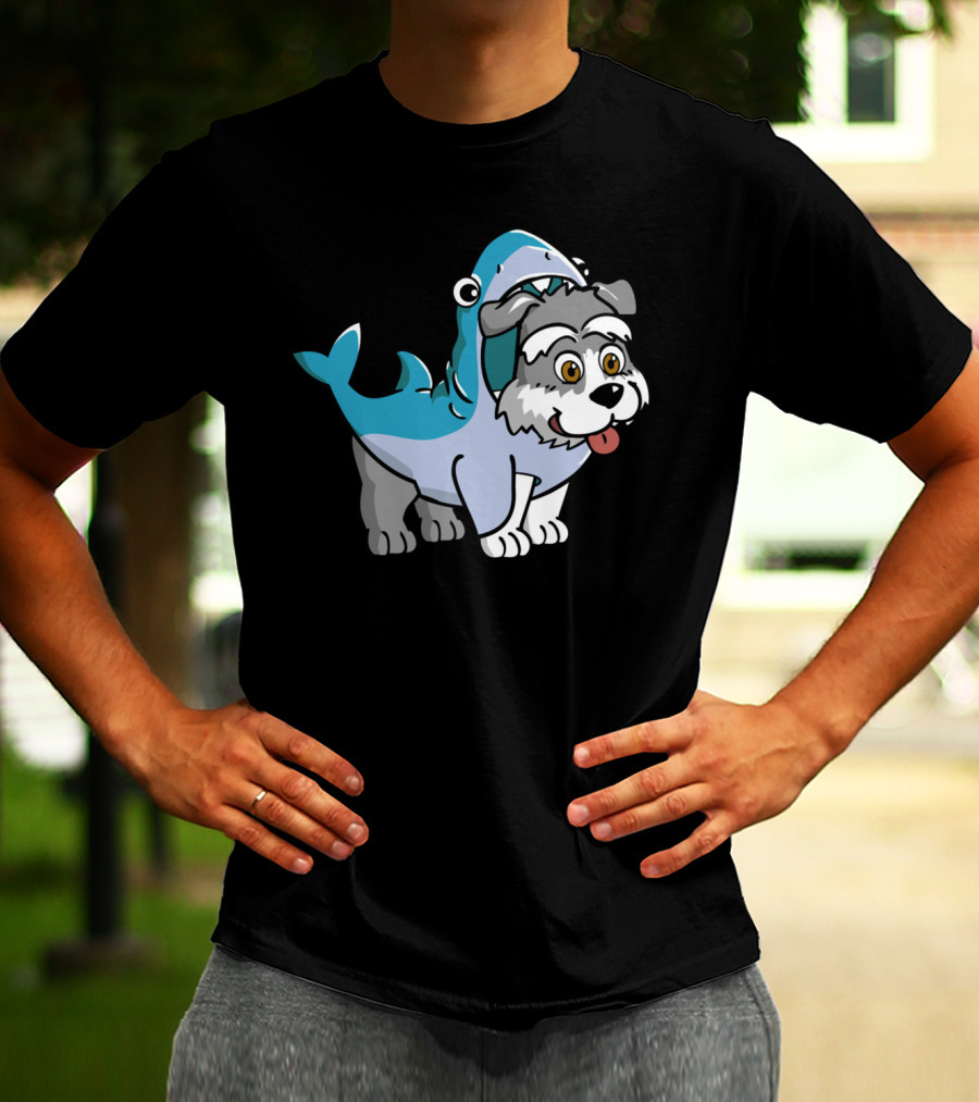 Schnauzer In Shark Costume Playful Cartoon Mashup T-Shirt