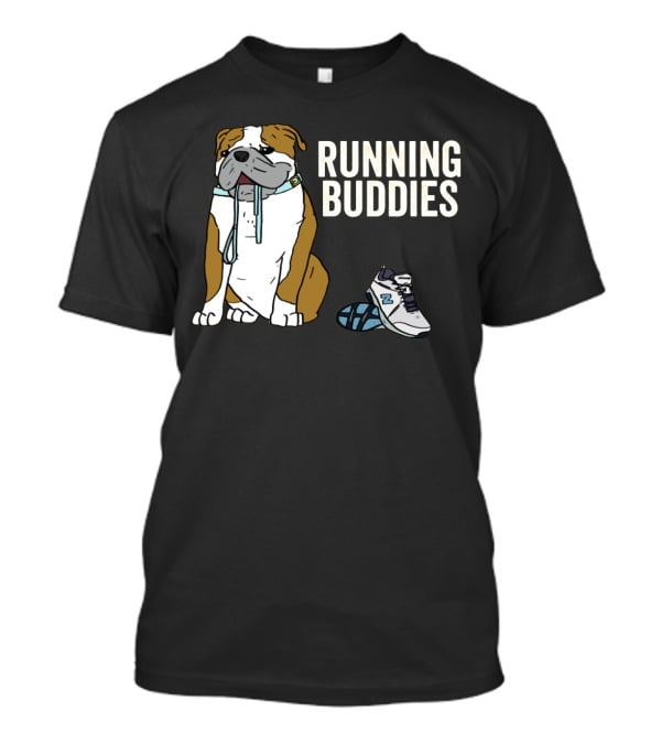 Bulldog And Sneakers Running Buddies With Leash And Shoe Companion T-Shirt
