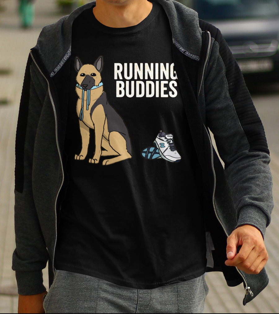 German Shepherd Running Buddies With Shoes And Collar T-Shirt