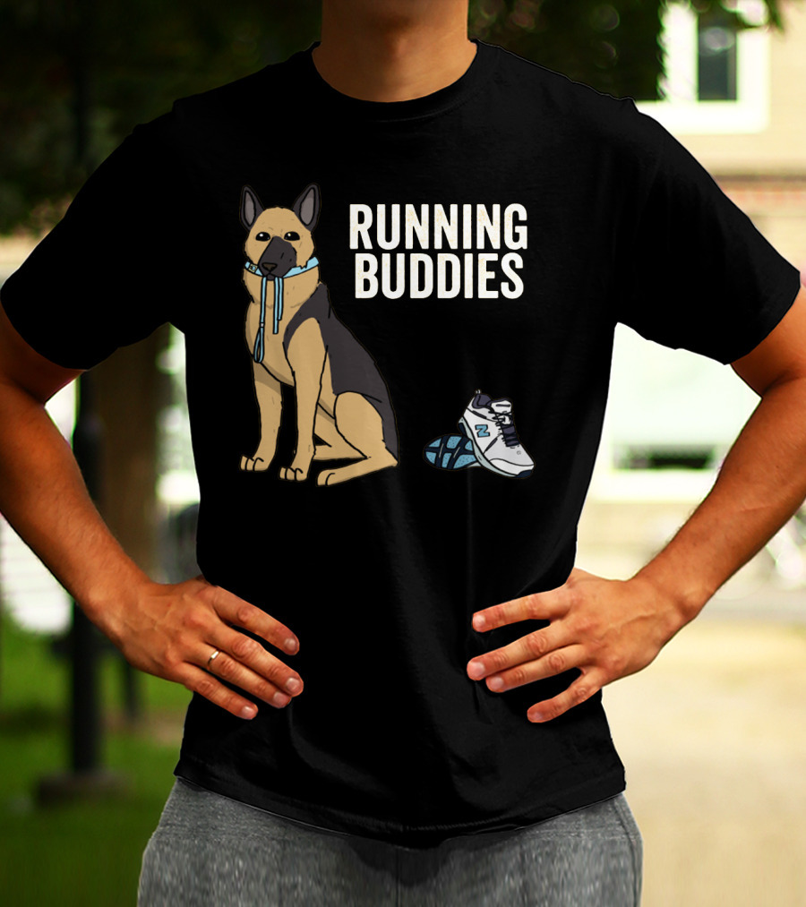 German Shepherd Running Buddies With Shoes And Collar T-Shirt
