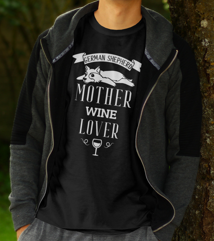 German Shepherd Dog Mother Wine Lover Glass Banner T-Shirt