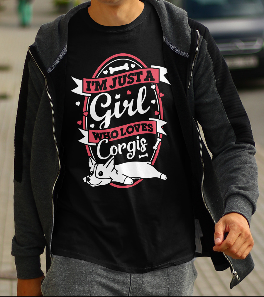 I'm Just A Girl Who Loves Corgis With Playful Hearts And Bones T-Shirt