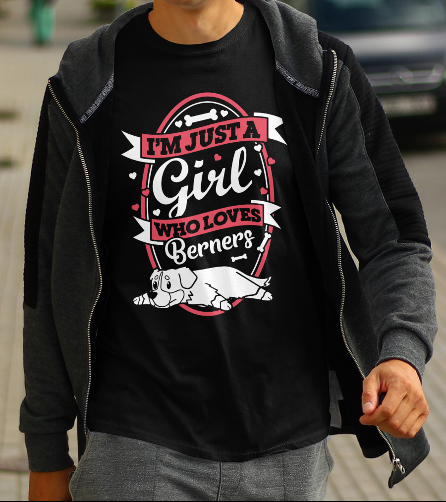 I'm Just A Girl Who Loves Berners With Cute Dog And Bone Motif T-Shirt