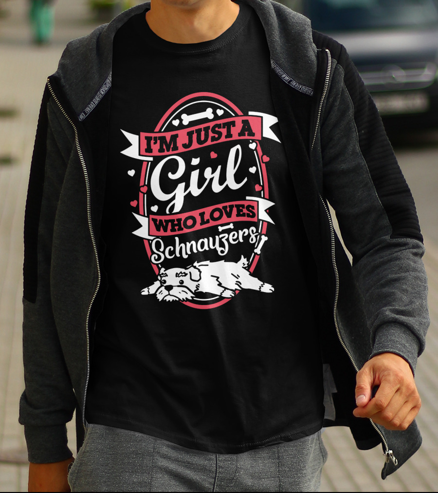 I'm Just A Girl Who Loves Schnauzers With Heart And Bone Accents T-Shirt