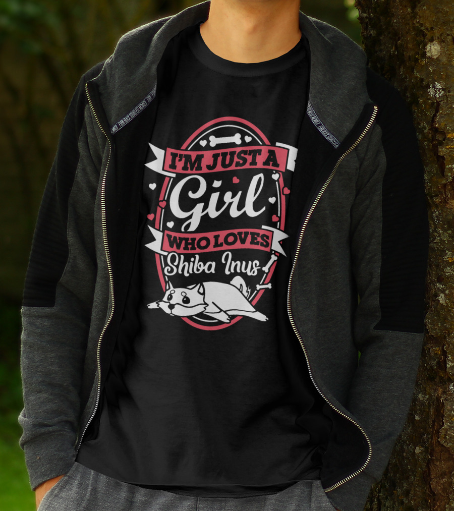 I'm Just A Girl Who Loves Shiba Inus With Cute Dog And Hearts T-Shirt