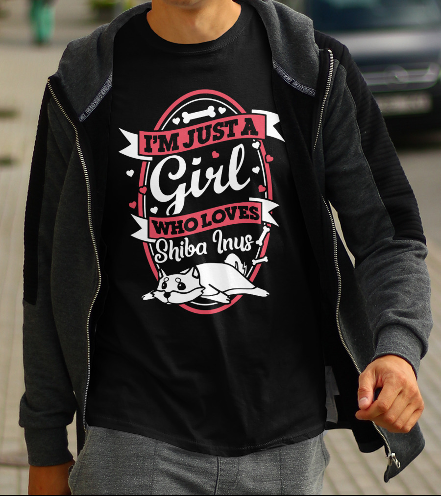 I'm Just A Girl Who Loves Shiba Inus With Cute Dog And Hearts T-Shirt