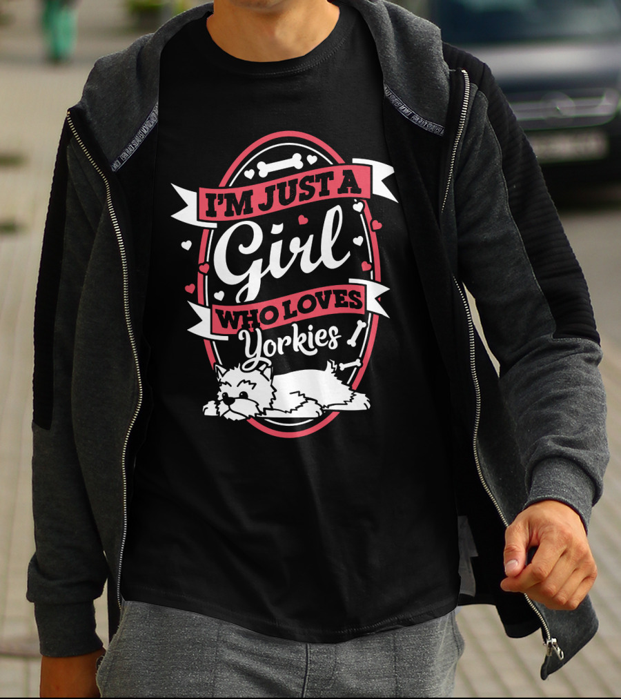 I'm Just A Girl Who Loves Yorkies With Hearts And Bones Elements T-Shirt