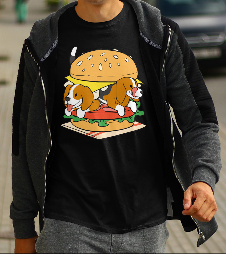 Beagle Burger Cuteness With Cheese, Lettuce, And Tomato T-Shirt