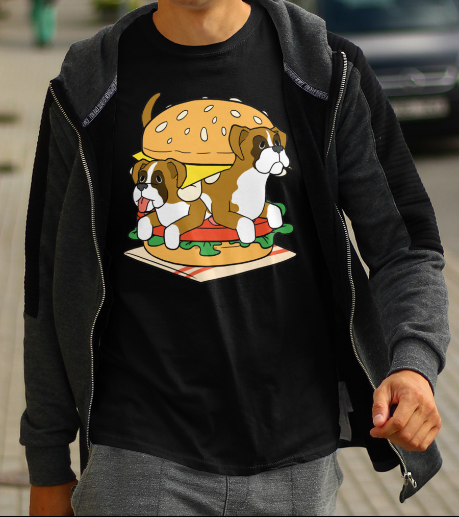 Boxer Dogs Stacked In Cheeseburger Delight T-Shirt