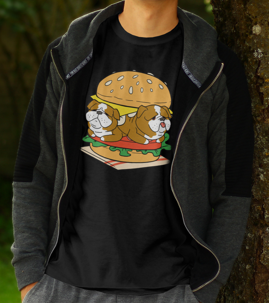 Bulldog Cheeseburger Cute Pet Sandwich Funny Food T-Shirt