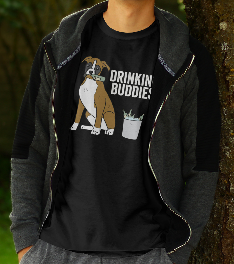 Boxer With Beer Bottles And Bucket - Drinking Buddies T-Shirt