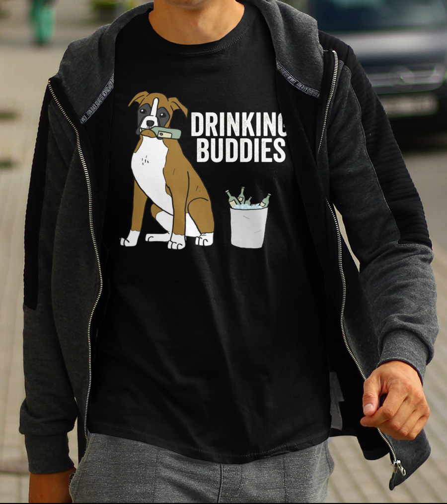 Boxer With Beer Bottles And Bucket - Drinking Buddies T-Shirt