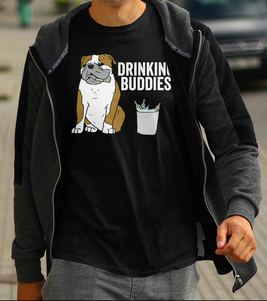 Bulldog Drinking Buddies With Ice Bucket And Bottles T-Shirt