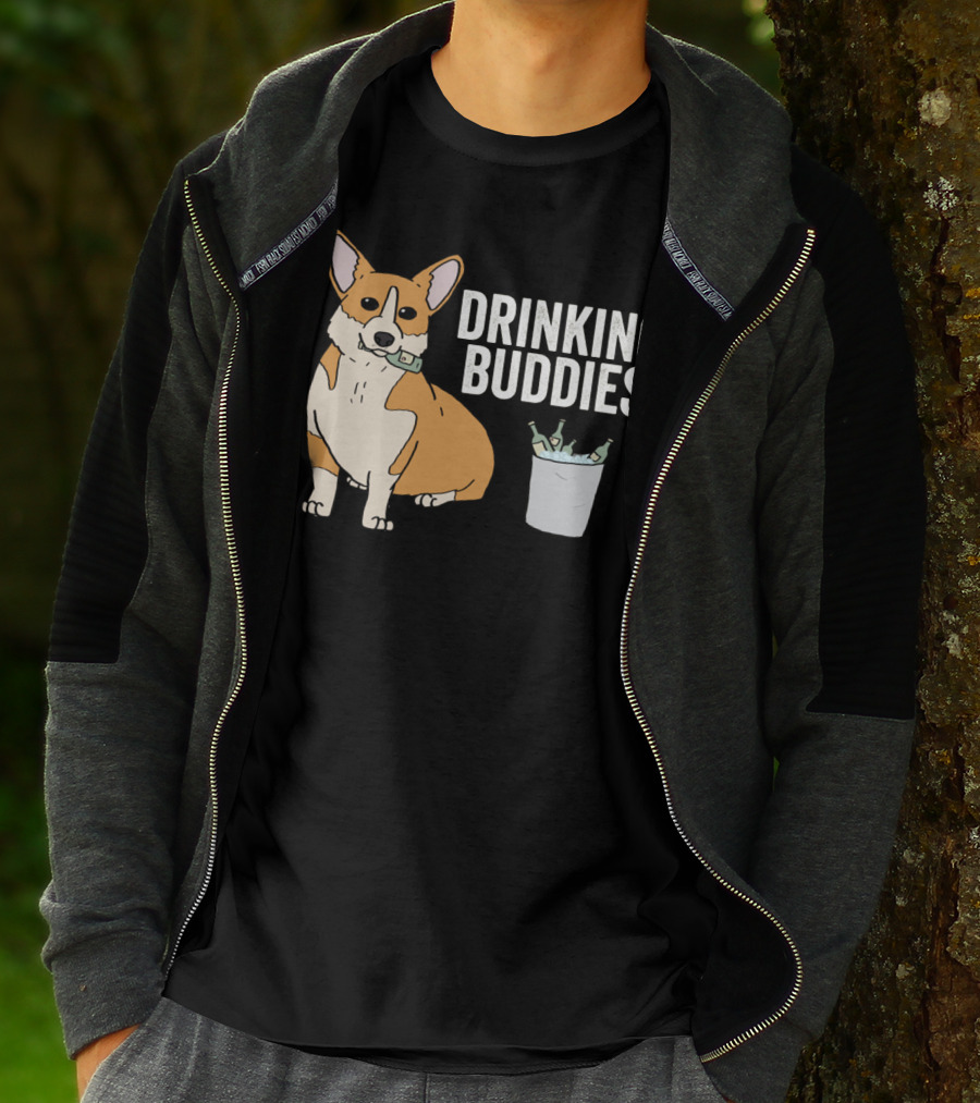 Corgi With Beer Cooler And Drinking Buddies Text T-Shirt