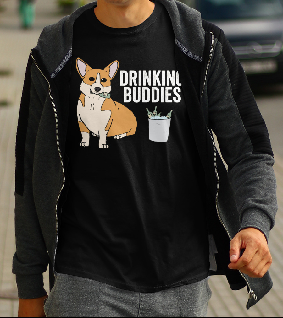 Corgi With Beer Cooler And Drinking Buddies Text T-Shirt