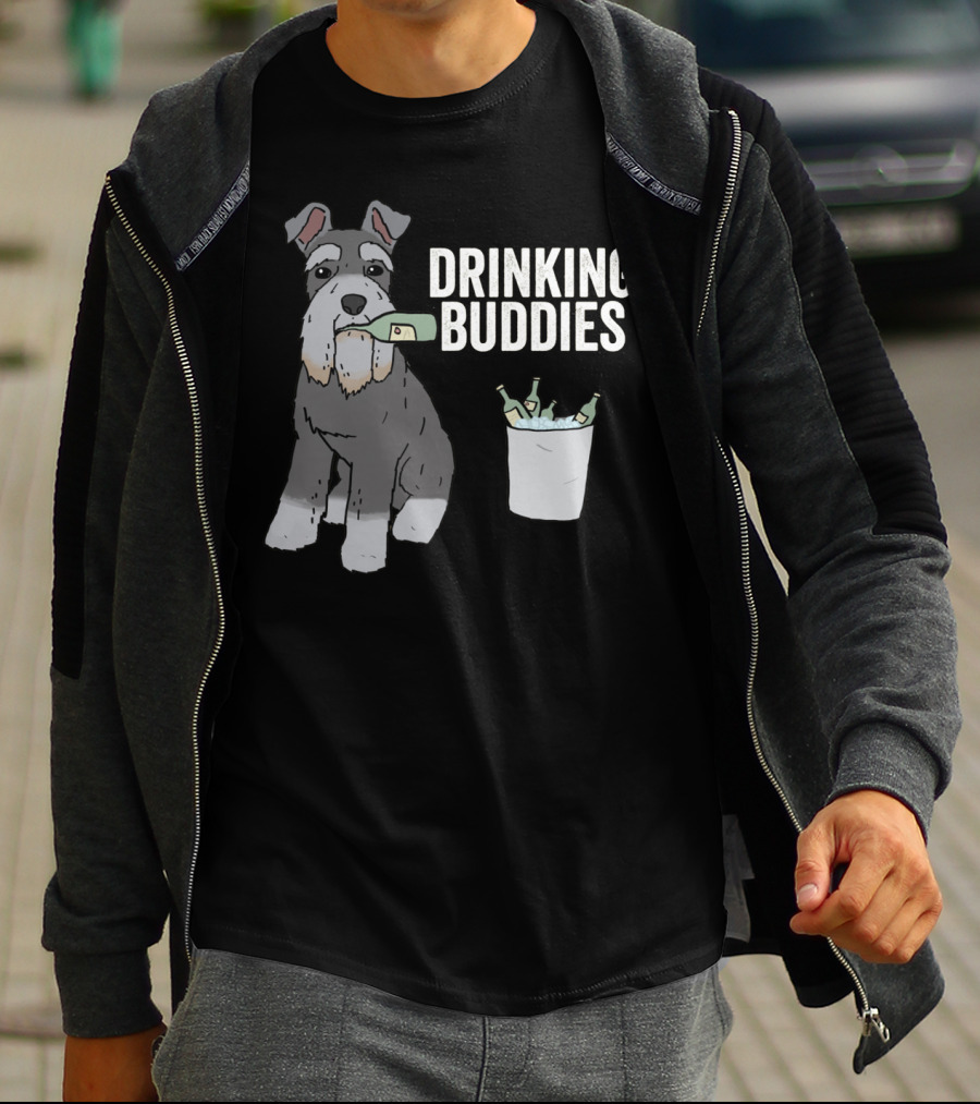 SCHNAUZER WITH BEER BOTTLE AND ICE BUCKET - DRINKING BUDDIES T-Shirt