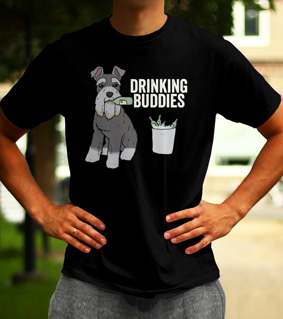 SCHNAUZER WITH BEER BOTTLE AND ICE BUCKET - DRINKING BUDDIES T-Shirt