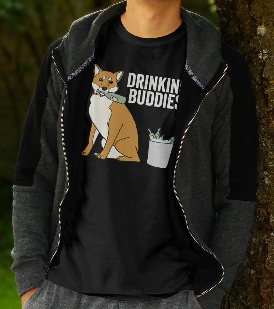 Shiba Inu With Ice Bucket And Bottles Drinking Buddies T-Shirt