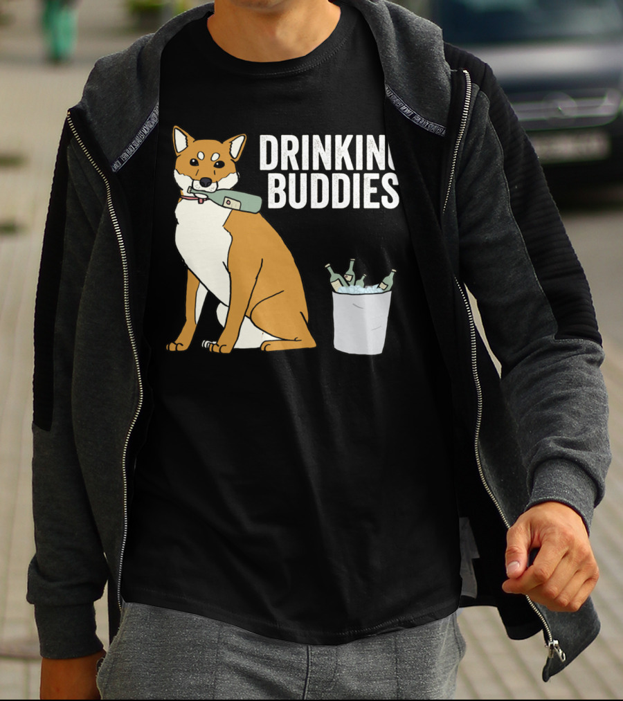 Shiba Inu With Ice Bucket And Bottles Drinking Buddies T-Shirt