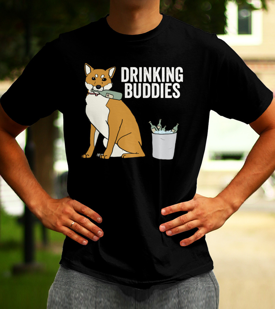 Shiba Inu With Ice Bucket And Bottles Drinking Buddies T-Shirt
