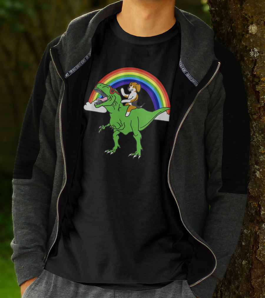 Beagle Dinosaur Riding T-Rex T-Shirt