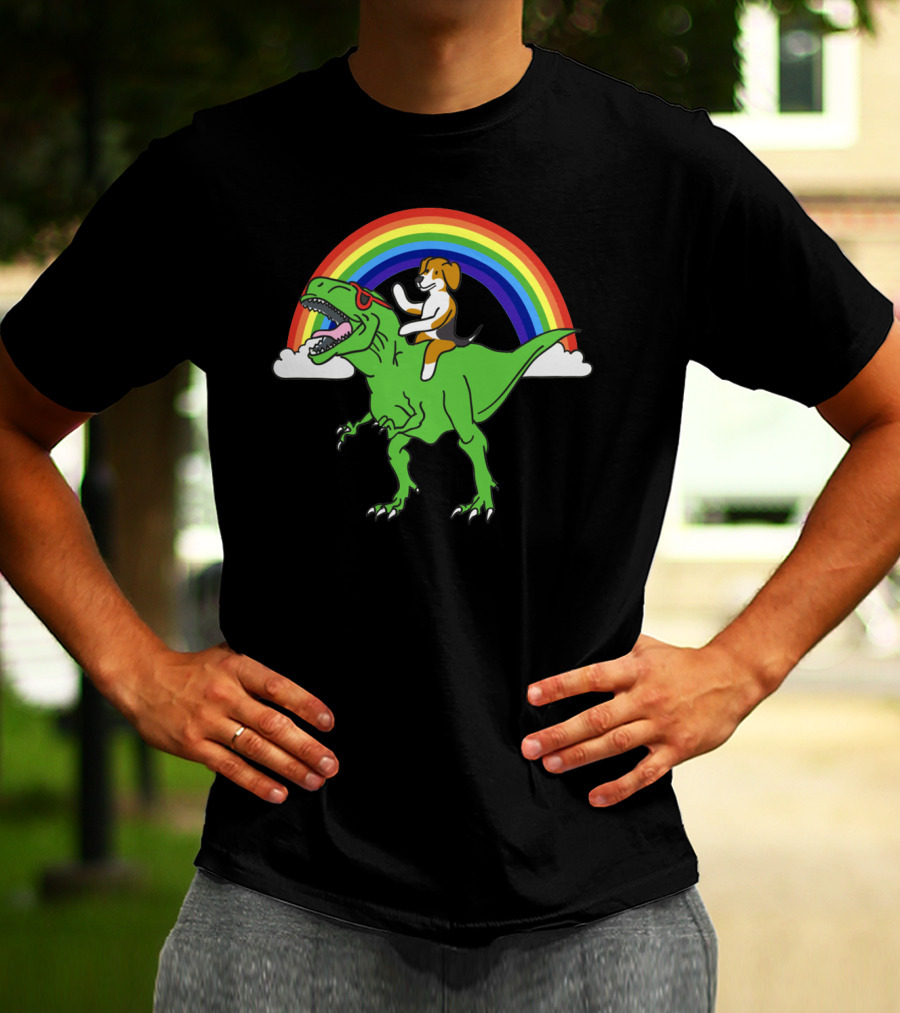 Beagle Dinosaur Riding T-Rex T-Shirt