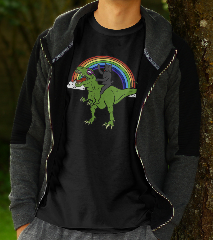Cane Corso Dinosaur Riding Adventure With Rainbow And Clouds T-Shirt