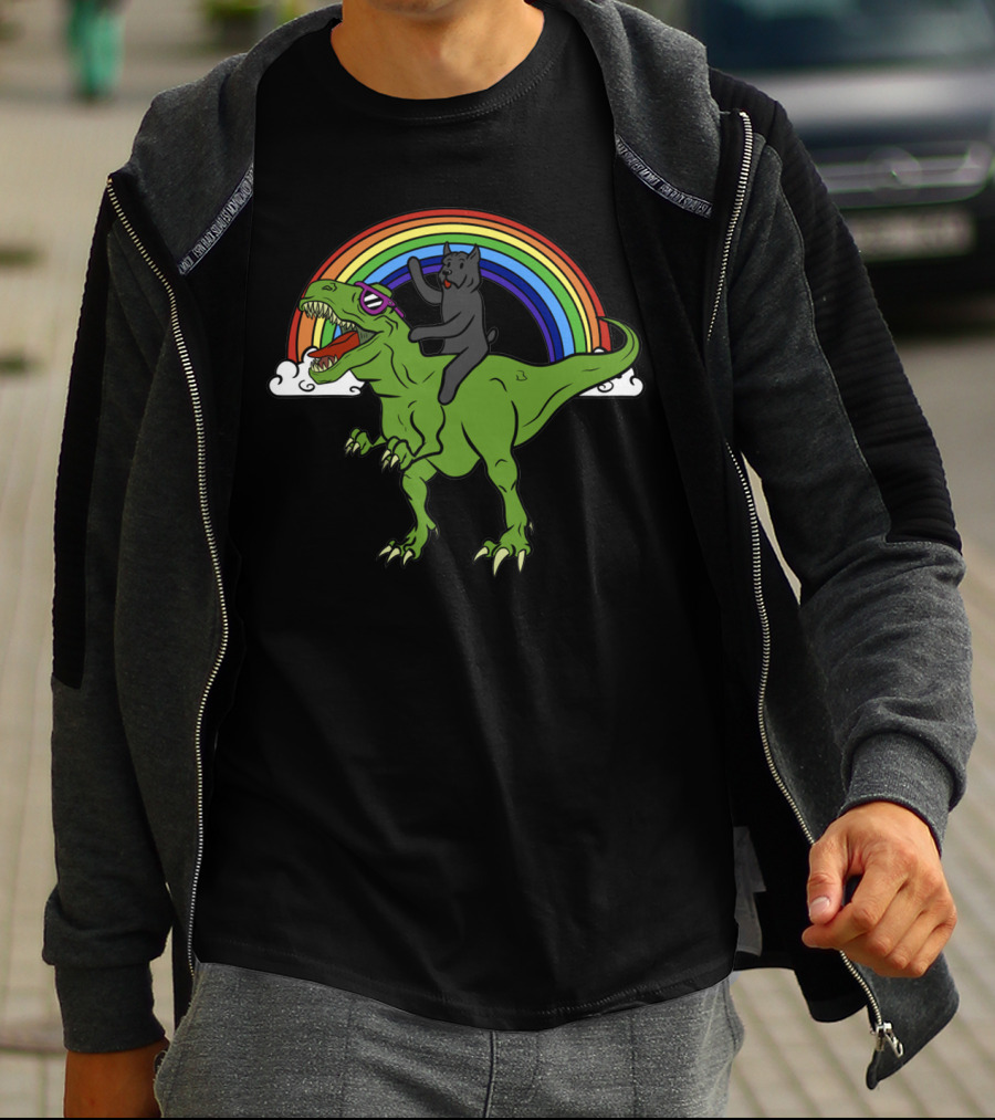 Cane Corso Dinosaur Riding Adventure With Rainbow And Clouds T-Shirt