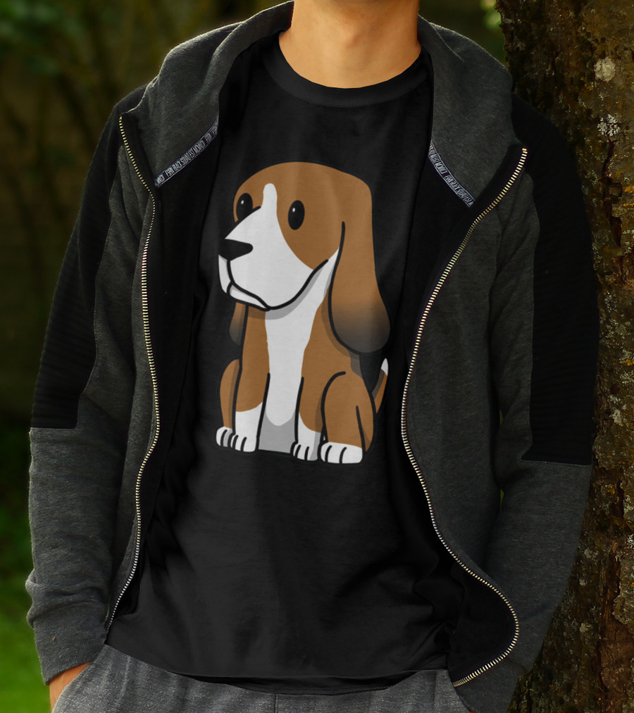 Basset Hound Cute Cartoon Brown And White Dog Sitting T-Shirt