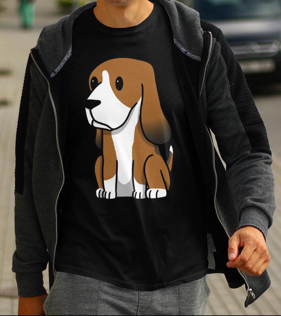 Basset Hound Cute Cartoon Brown And White Dog Sitting T-Shirt