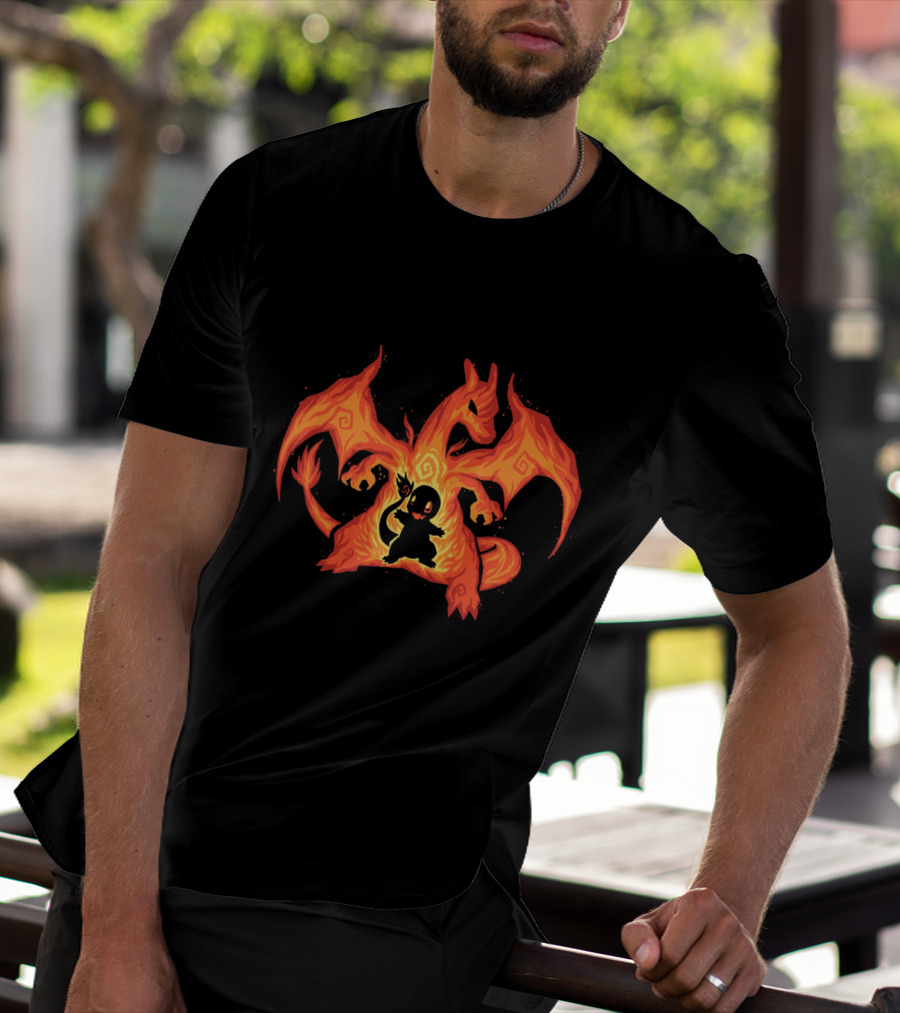 Evolution Charizard And Charmander Pokemon Fire Transformation T-Shirt