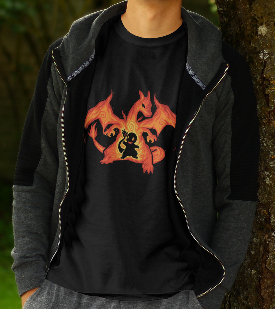 Evolution Charizard And Charmander Pokemon Fire Transformation T-Shirt
