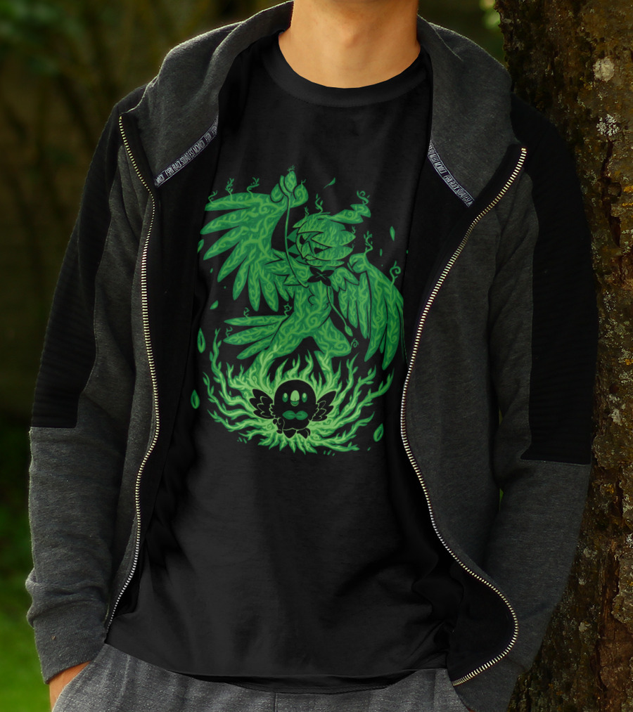 Evolution Pokemon Decidueye Rowlet Ghostly Green Flames T-Shirt