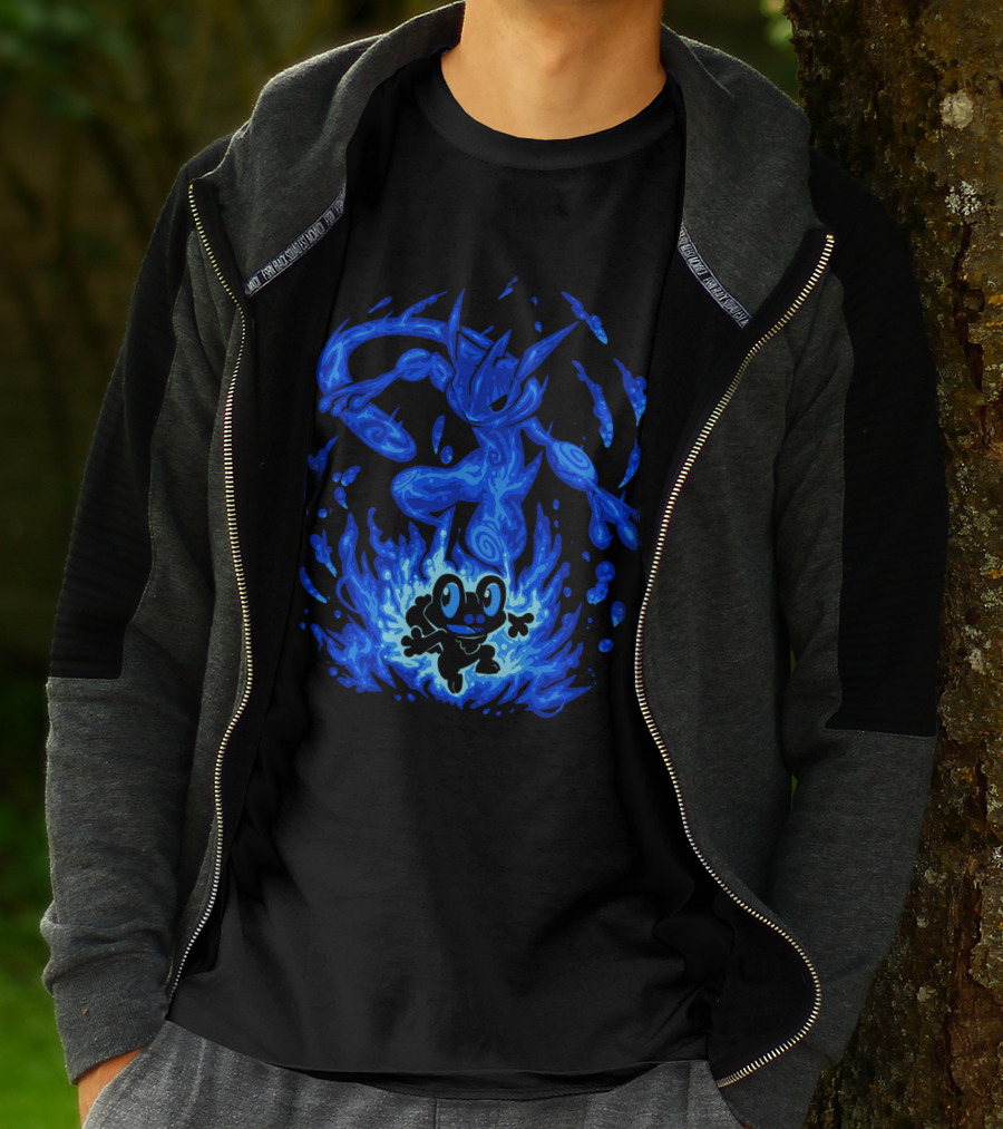 Evolution Pokemon Greninja Froakie Blue Flames T-Shirt