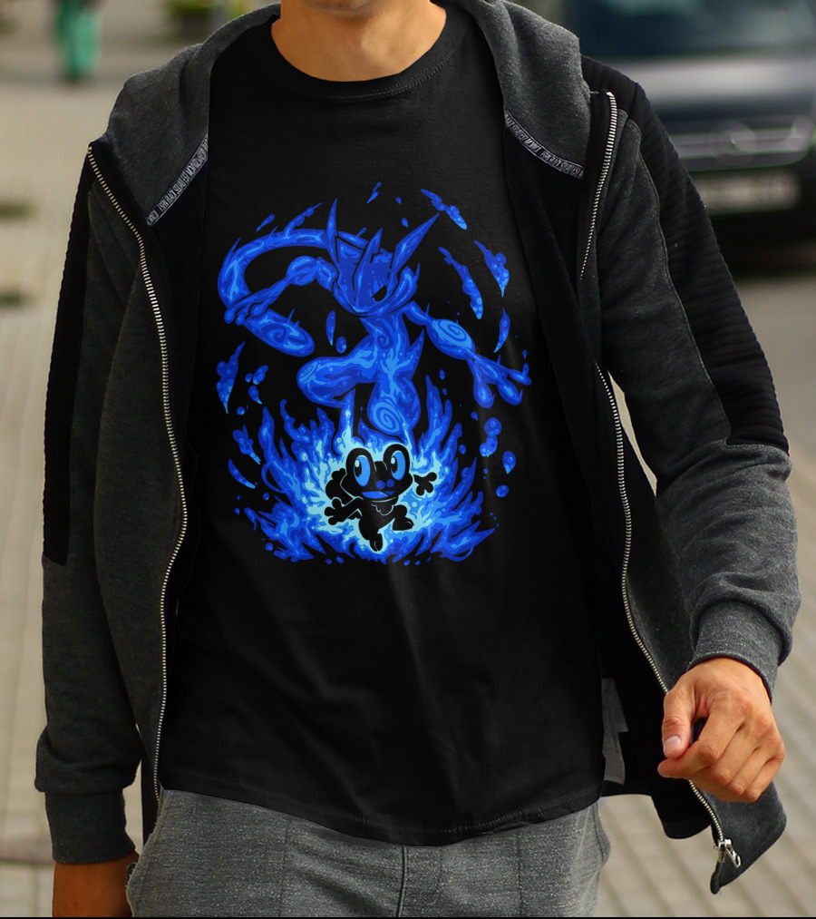 Evolution Pokemon Greninja Froakie Blue Flames T-Shirt