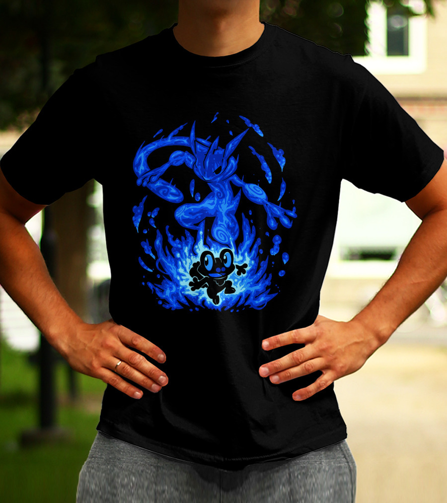 Evolution Pokemon Greninja Froakie Blue Flames T-Shirt
