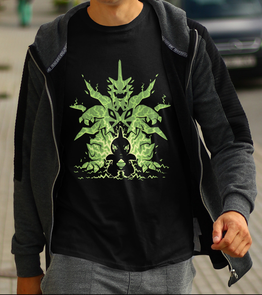 Evolution Pokemon Mega Tyranitar Larvitar Lightning Transformation T-Shirt