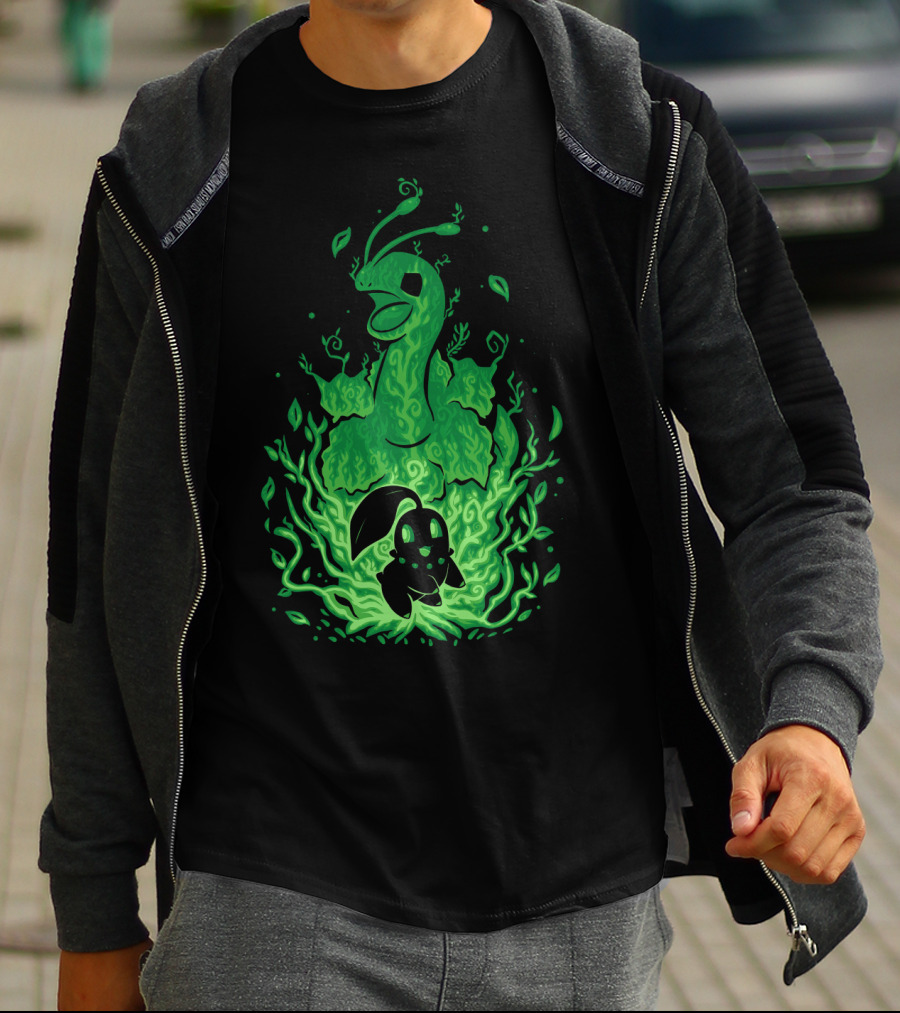 Evolution Pokemon Meganium Chikorita Glowing Green T-Shirt