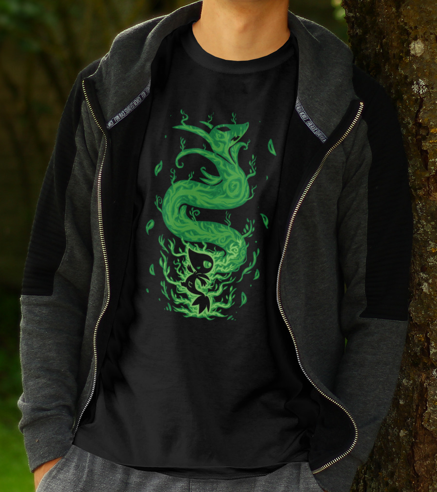 Evolution Pokemon Serperior Coiled Green Flames With Leaves T-Shirt
