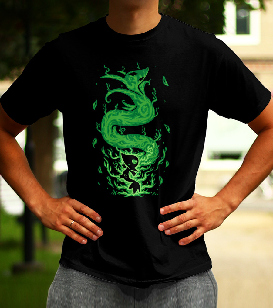 Evolution Pokemon Serperior Coiled Green Flames With Leaves T-Shirt