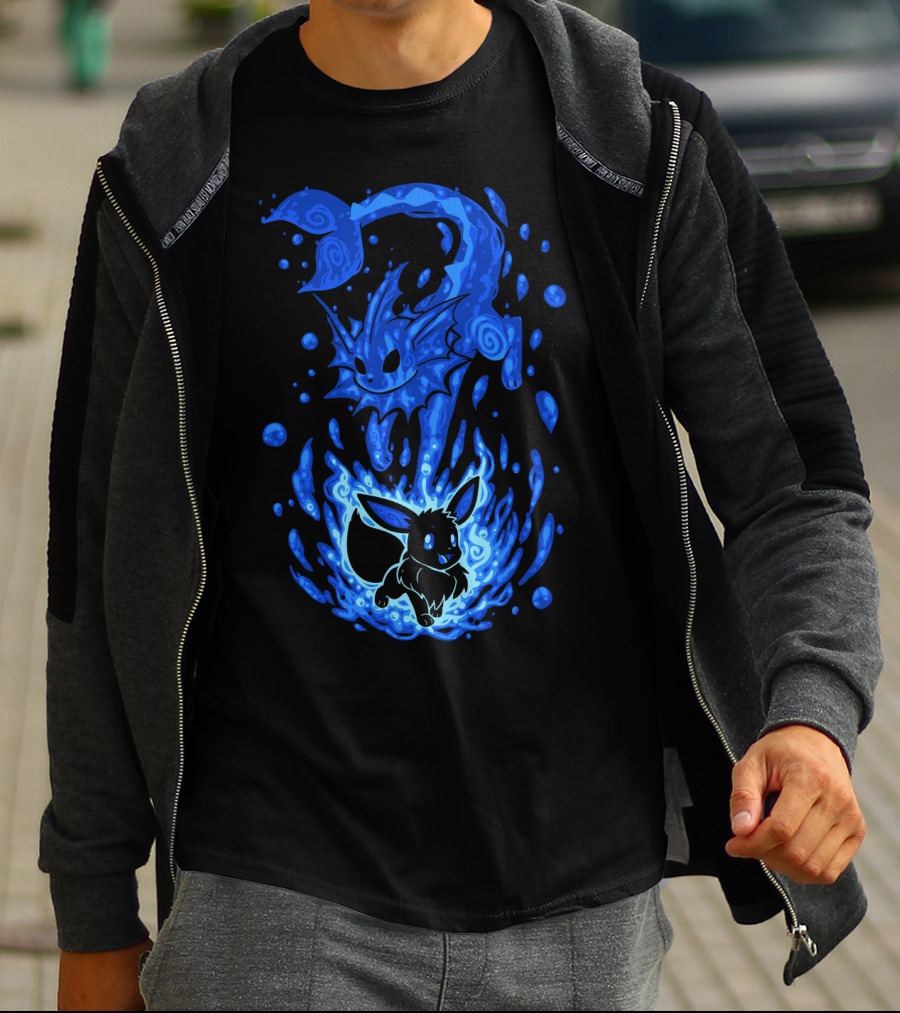 Evolution Pokemon Vaporeon Eevee Transformation Blue Watersplash T-Shirt