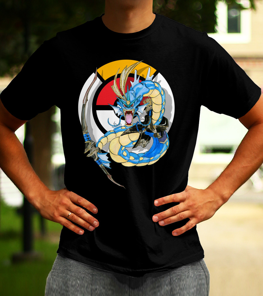 Pokemon Gyarados Hanzo Crossover Bow And Sword Mashup T-Shirt
