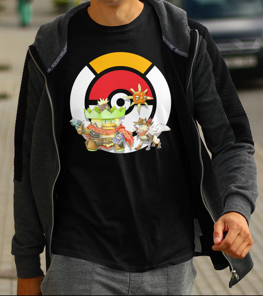 Pokemon X Overwatch Ludicolo Lycanroc Mccree Solrock Crossover T-Shirt