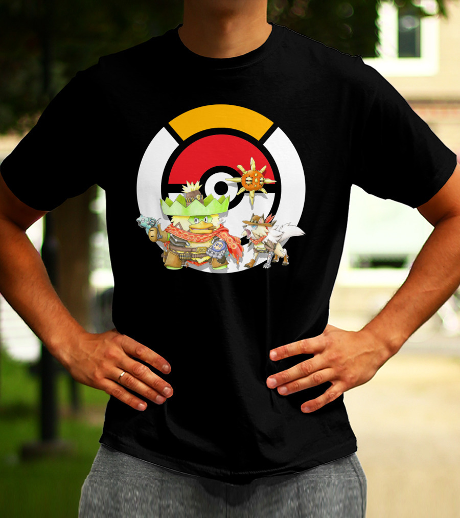 Pokemon X Overwatch Ludicolo Lycanroc Mccree Solrock Crossover T-Shirt