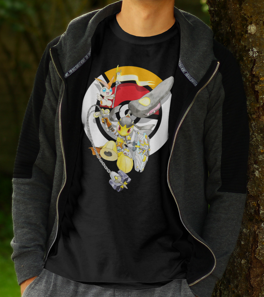 Pokemon Mawile Victini Fusion X Brigitte Crossover Battle Pose T-Shirt